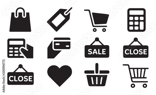 Collection of simple e commerce shopping icons vector set.