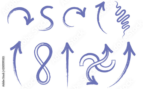 Hand drawn blue arrows set for infographic and presentation design