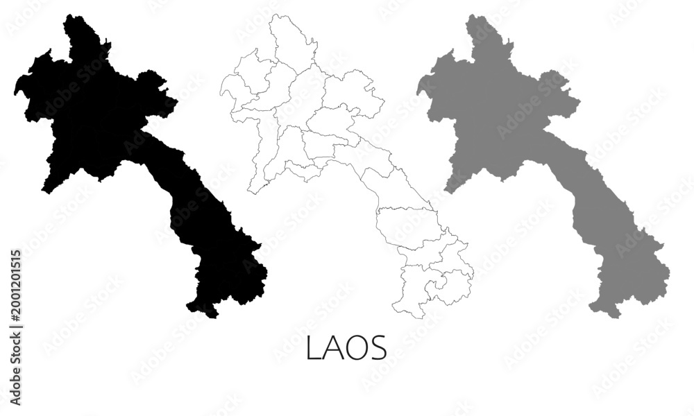 Obraz premium Laos map in high quality (black, white, grey)