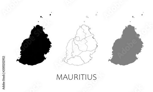 Mauritius map in high quality (black, white, grey)