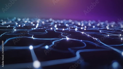 Futuristic network connections, glowing blue lines, abstract technology background, neon-lit digital grid