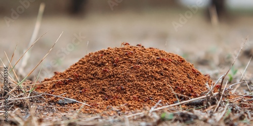 Photo of anthill -- mound of dirt displaced by ants