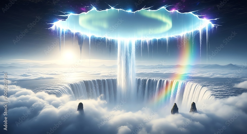 Fototapeta premium Spectacular Lightning Storm with Rainbow and Cloud Formation in the Sky.