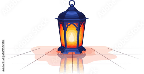 Blue traditional lantern reflecting on tiled floor surface vector can Editable