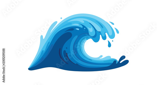 A blue wave crashes with white foam
