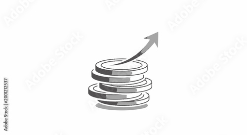 Coins stacked with rising arrow.