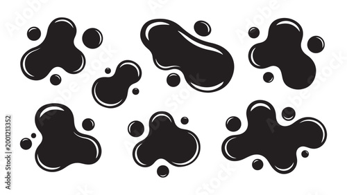 Fotografía Black ink splatters and blobs collection with abstract background ink blot drop