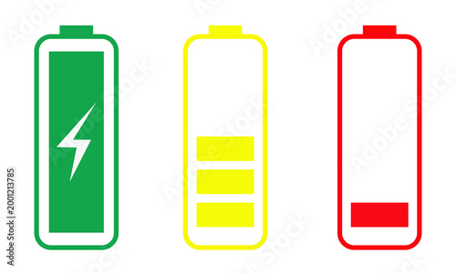 Battery level indicators. Colorful battery charge level icons. Battery power level pictograms in outline style. Battery level indicators. vector illustration eps file.