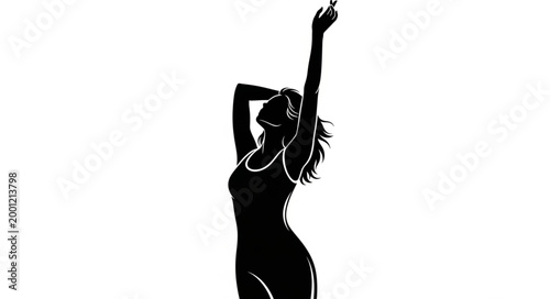 Silhouette of a Woman with Raised Arm in Gesture of Confidence.