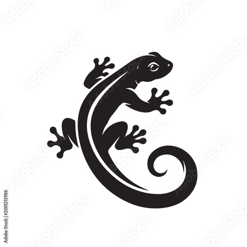 A clean vector art of a gecko silhouette, designed as an icon or logo with smooth lines and a minimal style, creating a simple, modern, and easily recognizable visual mark.