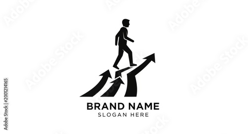 Silhouette of a Person Walking Up Arrow Graph.