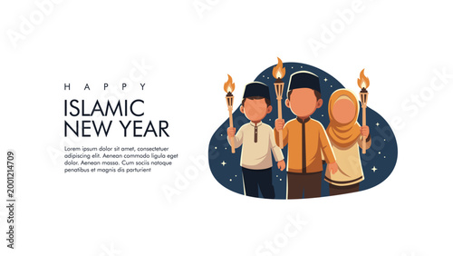 happy islamic new year celebration illustration