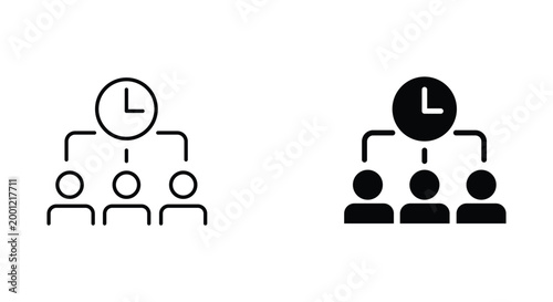 Time management icon set, business team productivity and schedule planning vector, group workflow organization and deadline management symbols