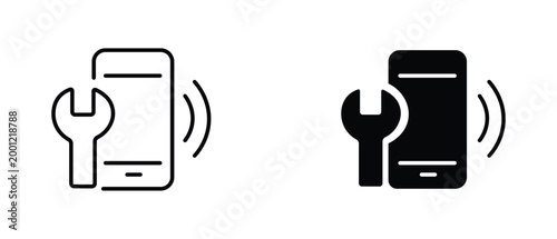 Smartphone repair service icons, mobile phone maintenance and technical support symbols, cell phone fix and hardware diagnostic vector set