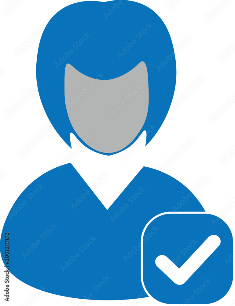 Obraz premium Verified Female User Profile Icon with Checkmark Badge, verified user, approved account, verification, identity check, trust, security, authentication, successful login, profile approval, 