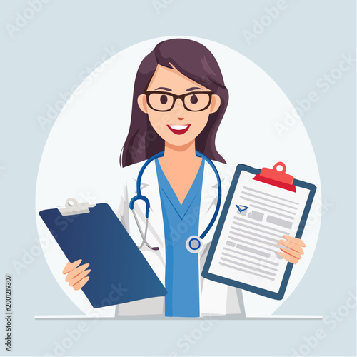 Female Doctor Holding Clipboards with Medical Records