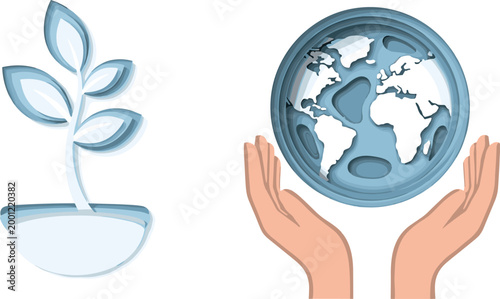 Sustainability vector illustration with plant and Earth protection symbols