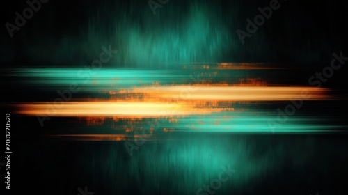 glowing teal and orange horizontal light streaks across a dark background conveying dynamic futuristic energy and motion with sparks and subtle reflection