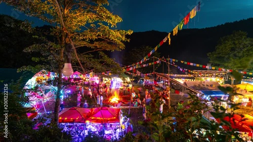 Timelapse of outdoor festival in the woods in Japan