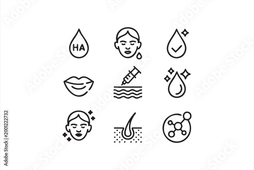 Skincare beauty icons, cosmetic dermatology symbols for clinic and spa services