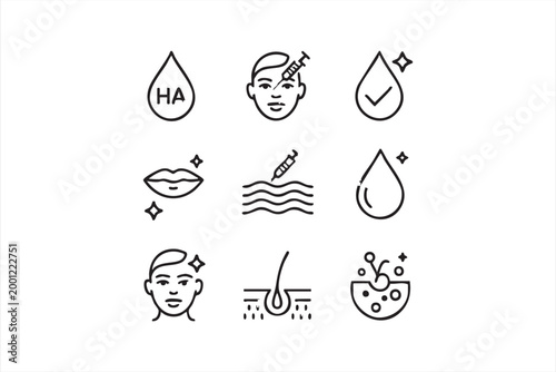 Beauty skincare icon set, skin treatment symbols for wellness and aesthetics