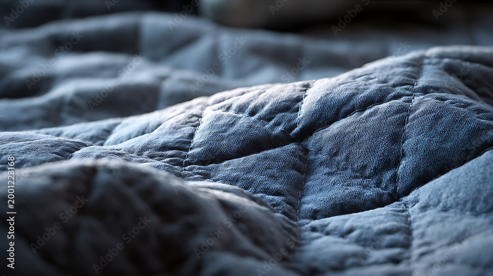 Fototapeta premium Close up of soft blue quilted fabric texture.