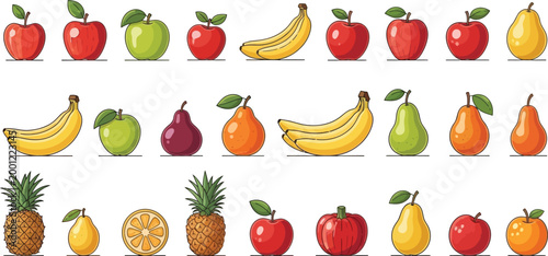 Fresh fruits set in flat lay composition with vibrant colors for healthy lifestyle and nutrition