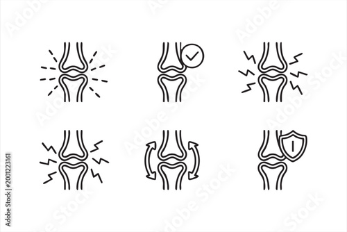 Joint pain icons, orthopedic knee symbols for medical applications