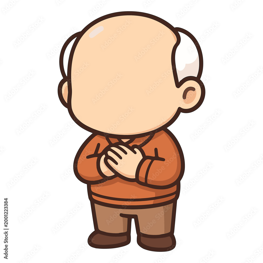 Obraz premium Bald man standing with hands crossed cartoon