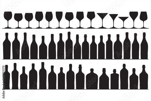 Bar beverage icons, wine glass bottle symbols for restaurant and menu design