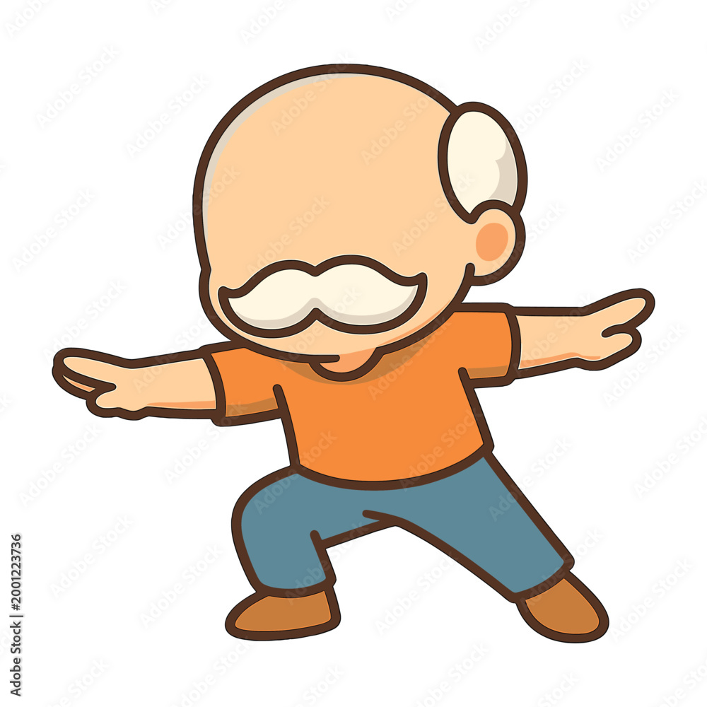 Fototapeta premium Cartoon elderly man stretching arms flat vector