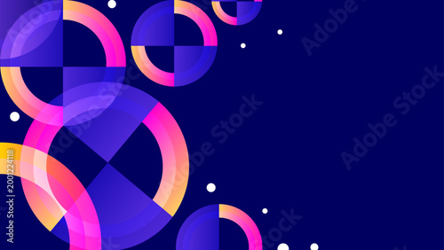 Modern abstract background featuring overlapping circles with vibrant pink and orange gradients on a dark blue field