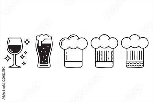 Restaurant and Chef Outline Icons for Food Beverage Hospitality Design