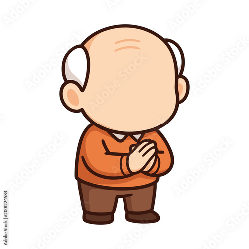 Cartoon bald man folded arms standing