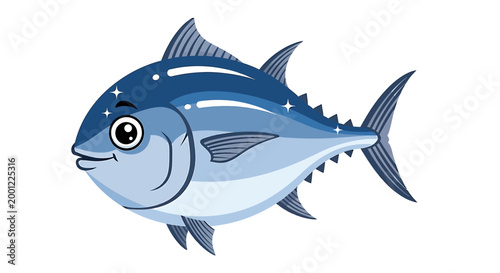 A vibrant illustration of a bluefin tuna swimming in the ocean, showcasing its sleek body and powerful fins