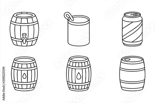 Craft Beer Barrel Icons for Drink Packaging and Bar Design