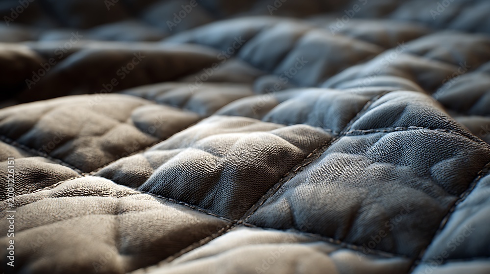 Fototapeta premium Soft quilted fabric texture with blue and brown tones.