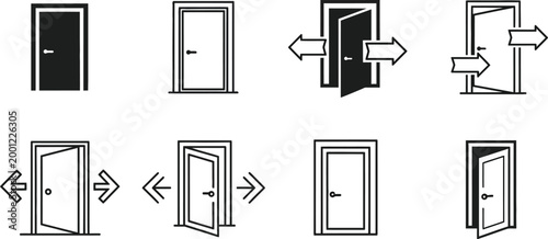 Door opening and closing illustrations, various perspectives