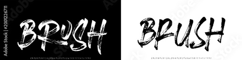 Brush Lettering font isolated on black background. Texture alphabet in street art and graffiti style. Grunge and dirty effect. Vector brush letters.