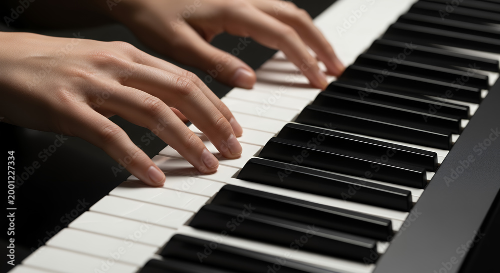 Fototapeta premium Musician Playing Piano Classical and Modern Keyboard Performance, Art and Lifestyle Theme