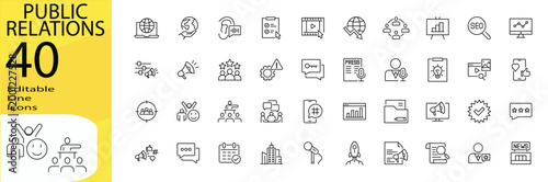 Public Relations icon set. Editable stroke.