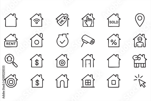Smart Home Security and Property Search Icon Collection