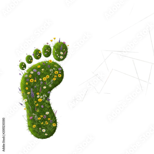 Floral Green Footprint Floating on Black Abstract Background