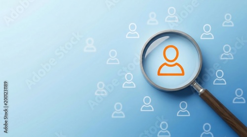 Human resource selection and headhunting concept with magnifying glass