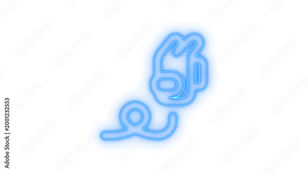 Obraz premium Vibrant blue neon glow icon of a scuba diving mask and snorkel, symbolizing underwater adventure, ocean exploration, marine sports, and aquatic recreation, isolated on transparent background.