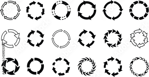 Collection of circular arrow representing cycles and processes circle rotation