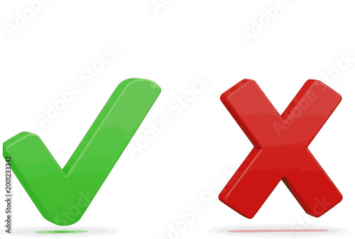 A vibrant illustration depicts a green checkmark positioned beside a bold red x representing approval and disapproval high quality
