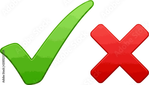 A vibrant illustration depicts a green checkmark positioned beside a bold red x representing approval and disapproval high quality
