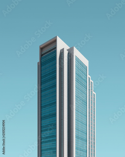 Modern skyscraper glass tower minimal architecture blue sky office building city skyline urban tall building modern skyscraper