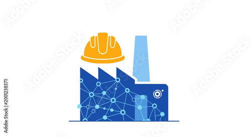 Industrial safety hard hat and factory chimney illustration